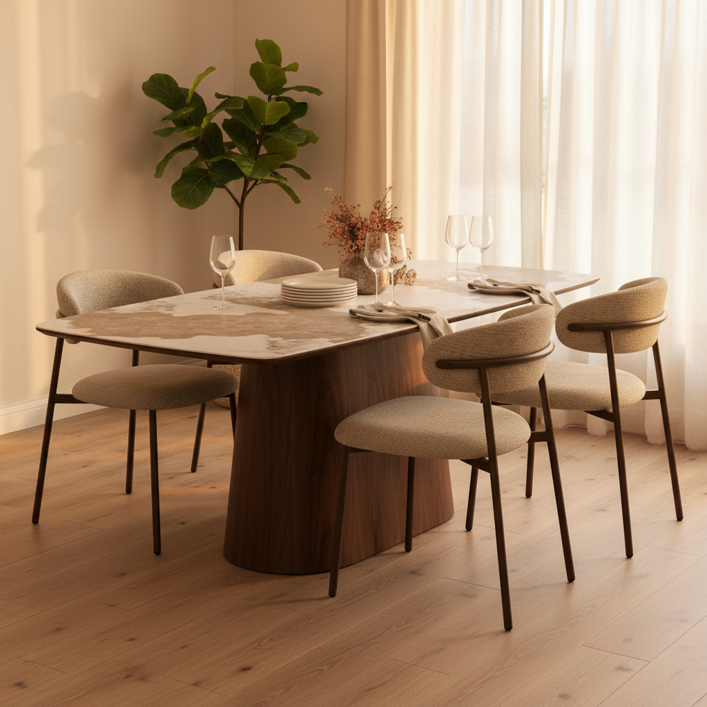 Eton Ceramic Dining Table & Soho Boucle Chair Set | Lush Interiors