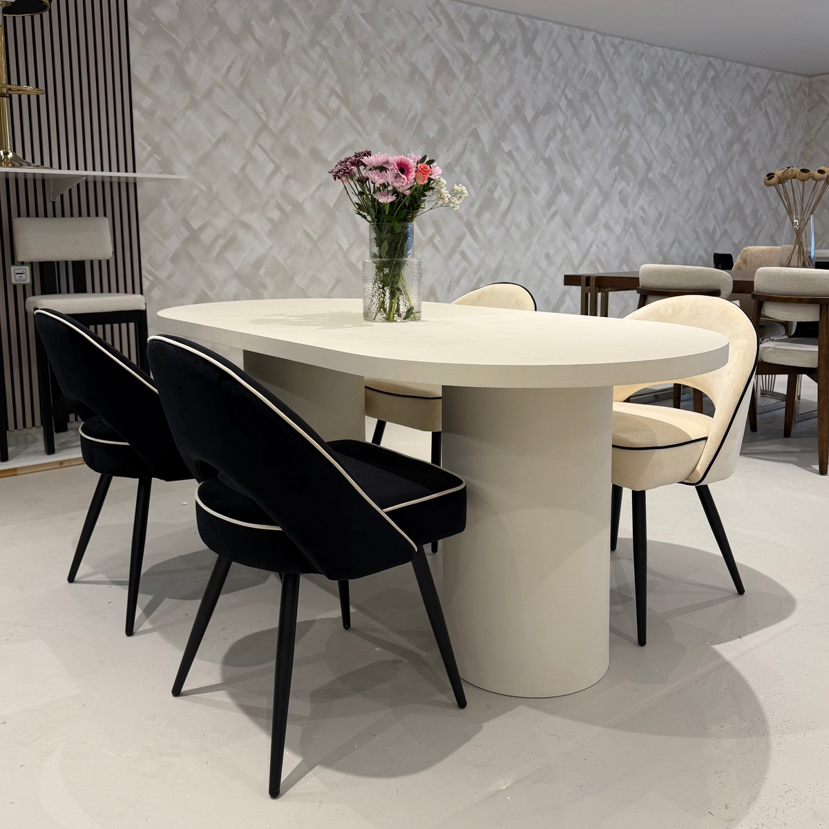 Cloud Micro Cement Dining Table & Mason Dining Chair – Lush Interiors