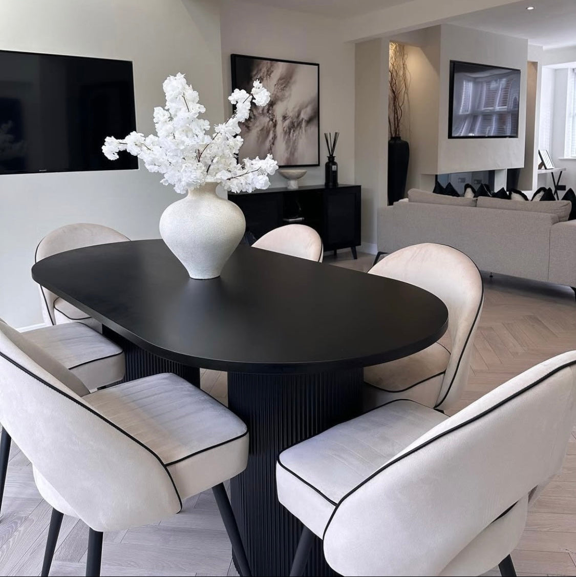 Luna Black Oval Dining Table & Mason Chair Set | Lush Interiors