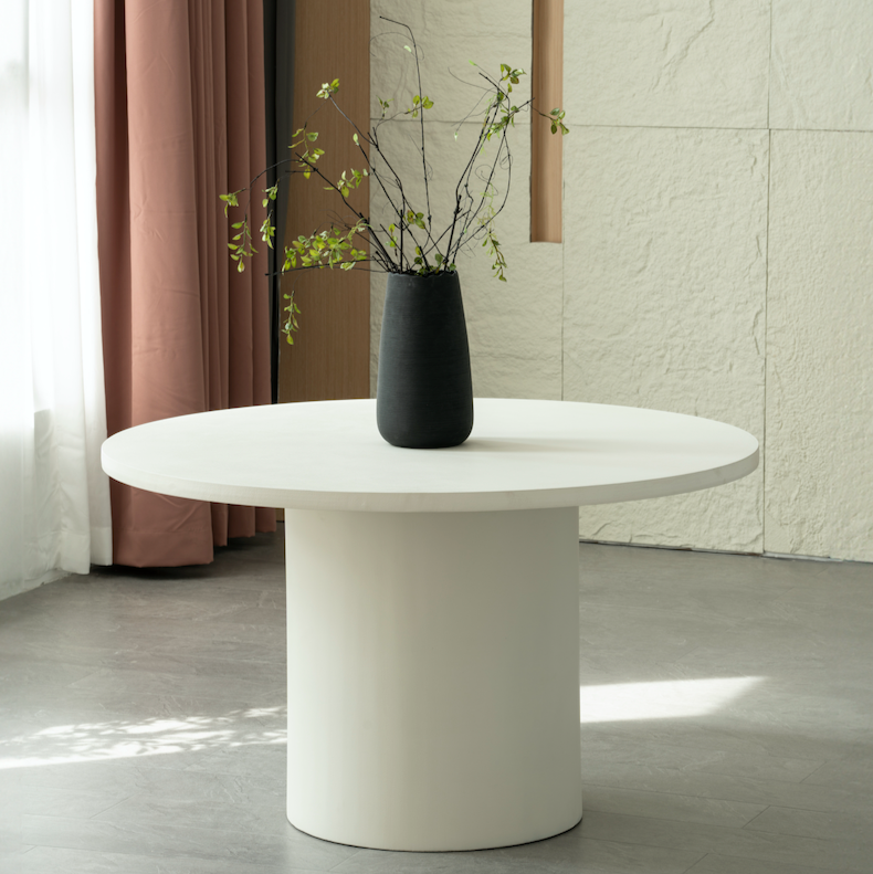 Cloud White Micro Cement Round Dining Table | Lush Interiors