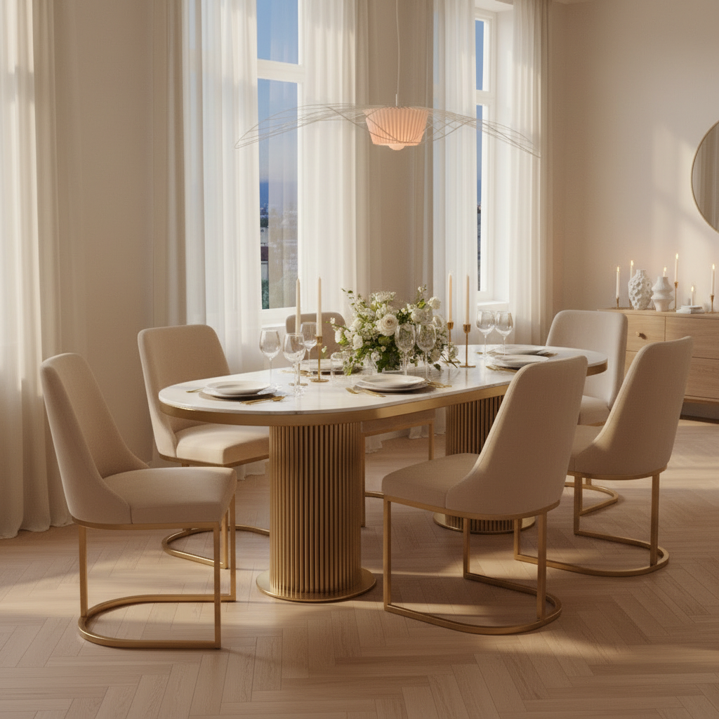 Luca Marble 180cm Dining Table & Lanvin Chair Set | Lush Interiors