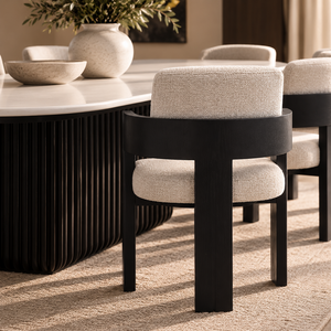 Vinci Marble Dining Table Black  Harper Cream & Black Wood Dining Chair Set