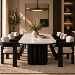 Vinci Marble Dining Table Black  Harper Cream & Black Wood Dining Chair Set