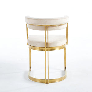 Luca White & Gold Round Marble Dining Table & 4 Sandro Velvet Chair Set