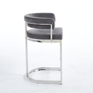 Sandro Velvet Barstool Grey & Silver