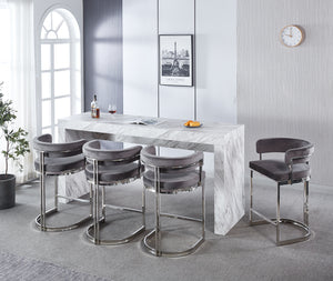 Sandro Velvet Barstool Grey & Silver