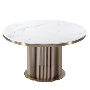 Luca White & Gold Round Marble Dining Table & 4 Sandro Velvet Chair Set