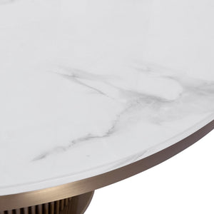 Luca White & Gold Round Marble Dining Table & 4 Sandro Velvet Chair Set