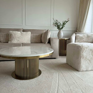 Luca White & Gold Marble Side Table & Coffee Table Set