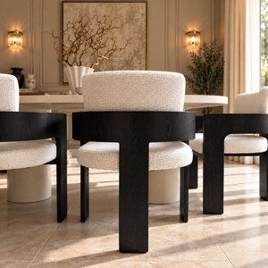 Cloud White Micro Cement Oval Dining Table & Harper Black Dining Chair Set