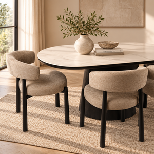 Ivy Black Ceramic Dining Table & Aria Black Dining Chair Set
