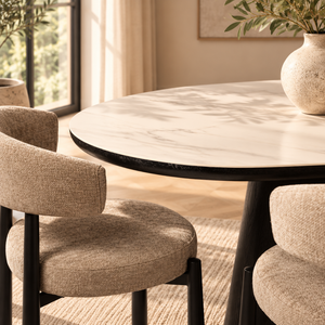 Ivy Black Ceramic Dining Table & Aria Black Dining Chair Set