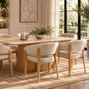 Eton Natural Wood Ceramic Dining Table & Abel Oak Dining Chair Set