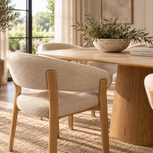 Eton Natural Wood Ceramic Dining Table & Abel Oak Dining Chair Set