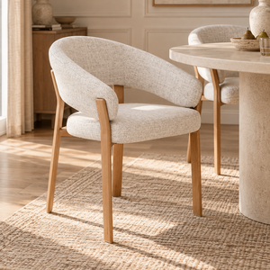 Cloud White Micro Cement Oval Dining Table & Abel Oak Dining Chair Set