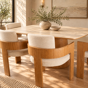 Eton Natural Wood Ceramic Dining Table & Harper Oak Dining Chair Set