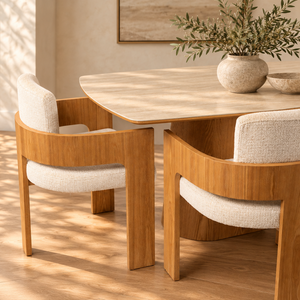 Eton Natural Wood Ceramic Dining Table & Harper Oak Dining Chair Set
