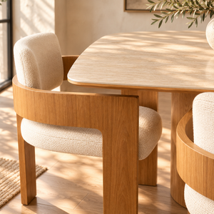 Eton Natural Wood Ceramic Dining Table & Harper Oak Dining Chair Set