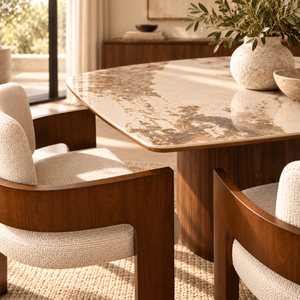 Eton Walnut Ceramic Dining Table & Harper Walnut Dining Chair Set