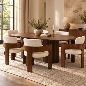 Luna Walnut Oval Dining Table & Harper Walnut Dining Chair Set