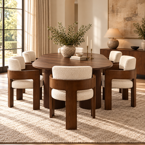 Luna Walnut Oval Dining Table & Harper Walnut Dining Chair Set