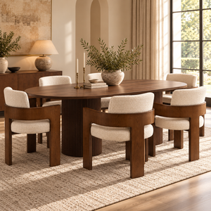 Luna Walnut Oval Dining Table & Harper Walnut Dining Chair Set