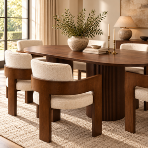 Luna Walnut Oval Dining Table & Harper Walnut Dining Chair Set