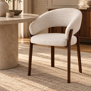Cloud White Micro Cement Oval Dining Table & Abel Walnut Dining Chair Set