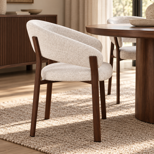 Cloud White Micro Cement Oval Dining Table & Abel Walnut Dining Chair Set