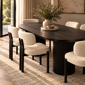 Luna Black Oval Dining Table & Maya Black Bouclé Dining Chair Set