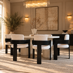 Cloud White Micro Cement Oval Dining Table & Harper Black Dining Chair Set