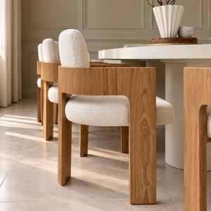Cloud White Micro Cement Oval Dining Table & Harper Oak Dining Chair Set