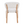 Upholstered dining chair with light gray seat, curved back, and angled oak legs