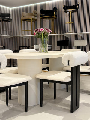 Cloud Micro Cement Oval Dining Table & Boba Bouclé Chairs Set