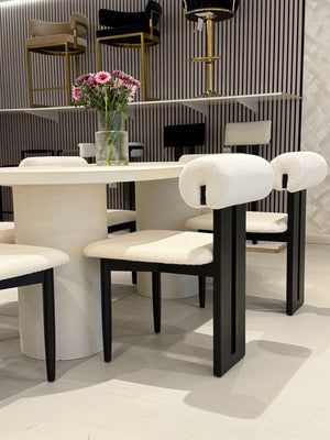 Cloud Micro Cement Oval Dining Table & Boba Bouclé Chairs Set