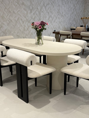 Cloud Micro Cement Oval Dining Table & Boba Bouclé Chairs Set