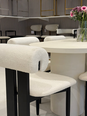 Cloud Micro Cement Oval Dining Table & Boba Bouclé Chairs Set
