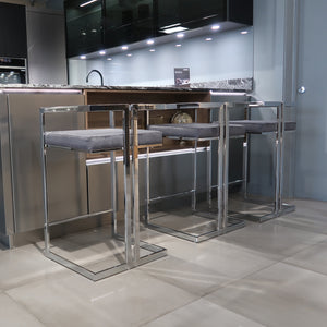 Creed Grey & Silver Velvet Barstool