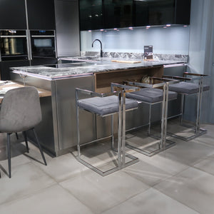 Creed Grey & Silver Velvet Barstool