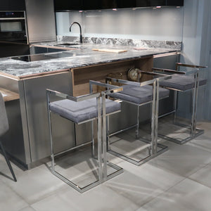 Creed Grey & Silver Velvet Barstool