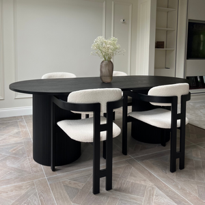 Luna Black Oval Table & Rio Bouclé Chairs Set