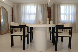 Cloud White Micro Cement Table & Rio Bouclé Chairs
