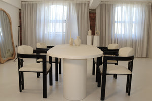 Cloud White Micro Cement Table & Rio Bouclé Chairs