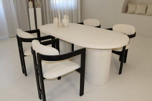 Cloud White Micro Cement Table & Rio Bouclé Chairs