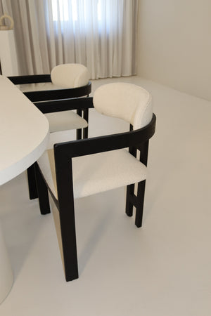 Cloud White Micro Cement Table & Rio Bouclé Chairs