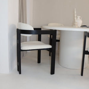 Cloud Round White Micro Cement Table & Rio Bouclé Chairs