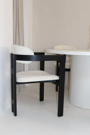 Cloud Round White Micro Cement Table & Rio Bouclé Chairs