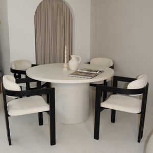 Cloud Round White Micro Cement Table & Rio Bouclé Chairs
