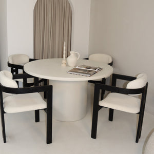 Cloud Round White Micro Cement Table & Rio Bouclé Chairs
