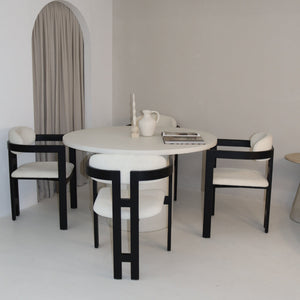 Cloud Round White Micro Cement Table & Rio Bouclé Chairs